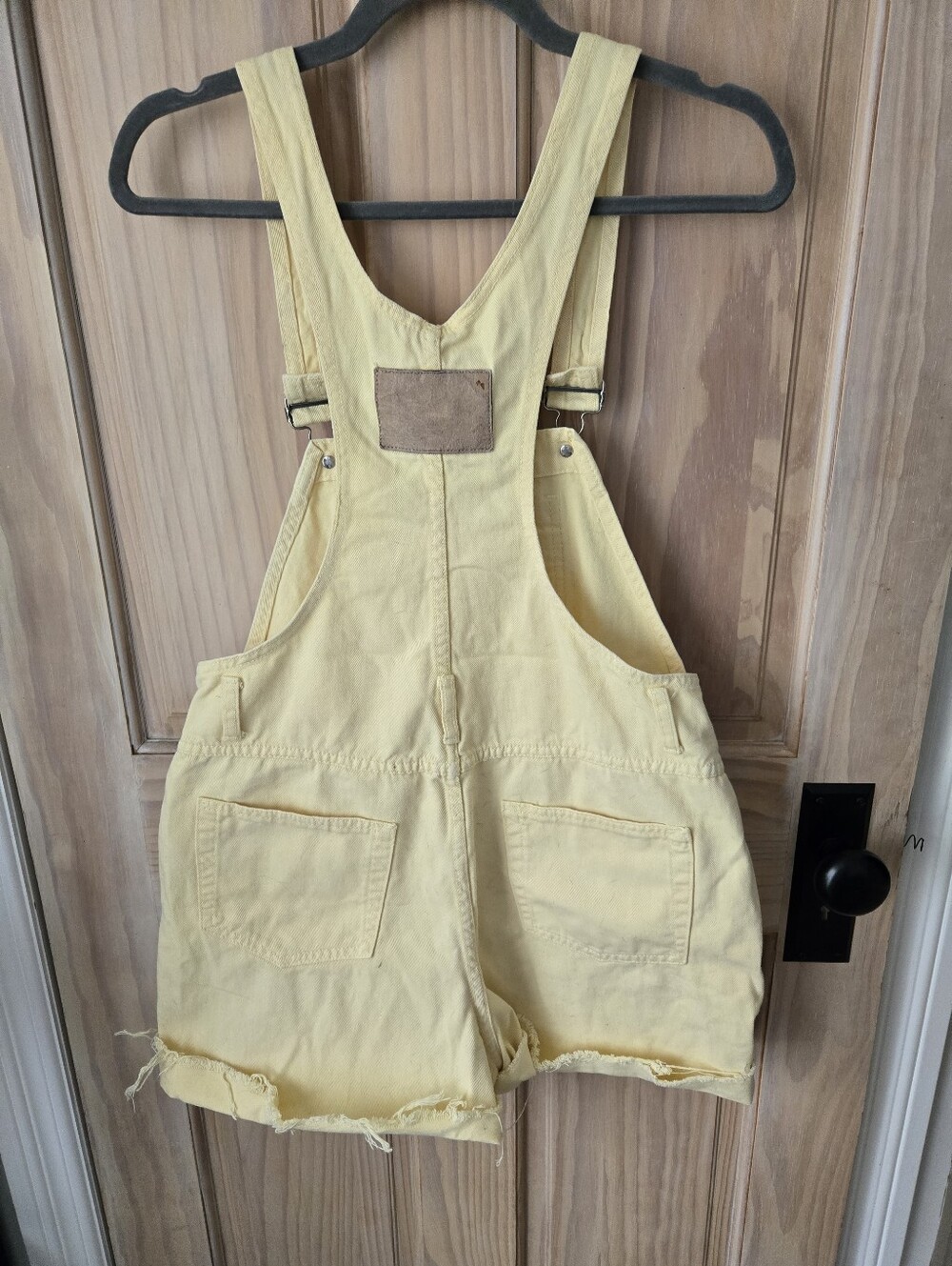 Vintage 90s Moda International Pastel Yellow Denim Shortalls Overalls Size Small - Picture 7 of 10